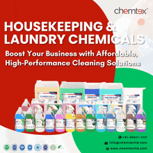 a chemtex advertisement shows a variety of cleaning products