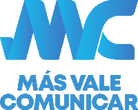 a blue logo that says mc mas vale comunicar on it