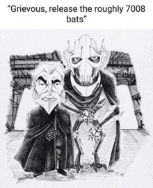 a black and white drawing of grievous and general grievous standing next to each other