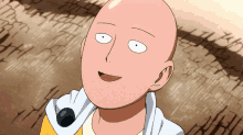 a cartoon character with a bald head and a yellow jacket