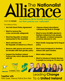 a yellow poster for the nationalist alliance with a list of policies