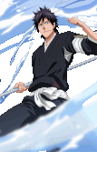 a man in a black kimono is holding a sword