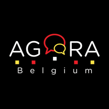 a logo for agora belgium with a speech bubble