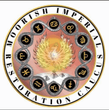 a logo for moorish imperial restoration caucus with a phoenix in the center