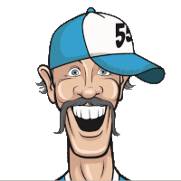 a cartoon of a man wearing a hat with the number 5 on it