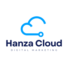 a logo for hanza cloud digital marketing shows a blue cloud