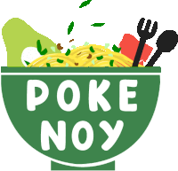 a logo for poke noy with a bowl of food