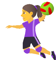 a girl in a purple shirt and black shorts is throwing a ball