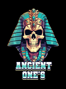 an ancient one 's logo with a skull wearing a pharaoh hat