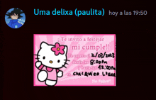 a hello kitty birthday invitation is displayed on a screen