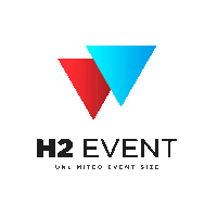 a logo for h2 event shows two triangles and says unlimited event size