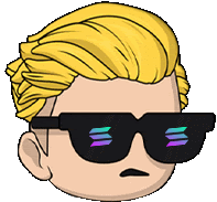 a cartoon of a man wearing sunglasses with a purple stripe on the lenses