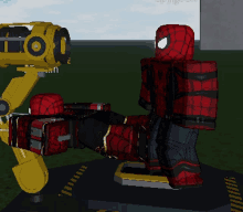 a spider-man standing next to a robotic arm with the number 10 on it