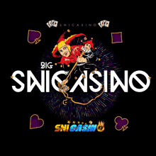 a poster for big snicasino with a joker and playing cards