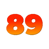 a red and orange number 89 with a white circle in the middle