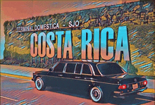 a painting of a car in front of a wall that says costa rica