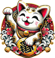 a cartoon illustration of a lucky cat with chinese characters