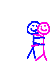 a drawing of two stick figures hugging one another