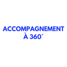 a logo for accompagnement a 360 degrees in blue on a white background