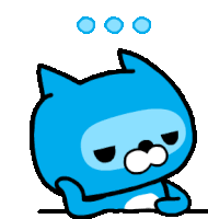 a blue cartoon cat with three circles above it 's head