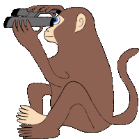 a monkey is looking through binoculars with a white background