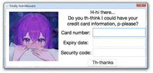 a totally not malware window with a purple girl on it