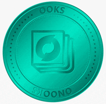 a green coin that says ' oks ' on it with a stack of cards on it