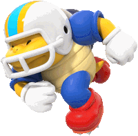 a cartoon character wearing a football helmet and gloves is running