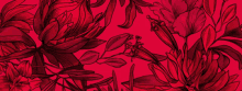 a seamless pattern with red flowers and leaves on a red background .