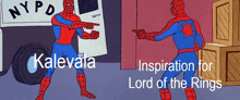 a cartoon of spider-man pointing at kalevala