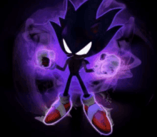 a dark sonic the hedgehog is standing in front of a purple background .