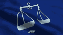 a blue background with a silver scales of justice and jpm logo