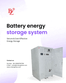 an advertisement for a battery energy storage system with contact information