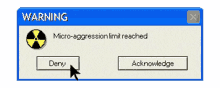 a computer screen warning that a micro-aggression limit has been reached