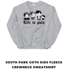 south park goth kids fleece crewneck sweatshirt in grey