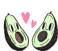 a drawing of two avocados with hearts above them