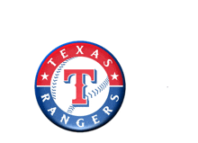 a logo for the texas rangers with a baseball in the center