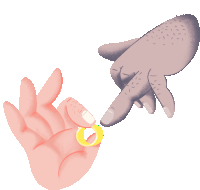 a cartoon illustration of a hand holding a ring