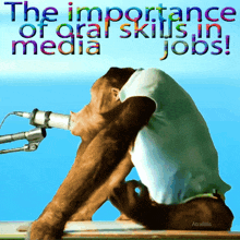 a picture of a monkey with a microphone and the words the importance of oral skills in media jobs