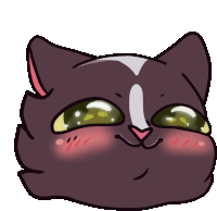 a cartoon drawing of a cat with green eyes and a white nose