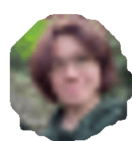 a blurry picture of a woman 's face with a white background