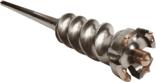 a close up of a drill bit with a copper tip on a white background