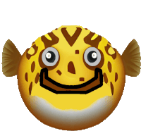 a cartoon drawing of a fish with a smiley face on its face