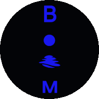 a black circle with the letter b and m on it