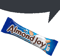 a blue and white almond joy candy bar