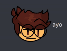 a drawing of a boy with glasses and the word ayo on the bottom