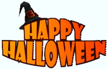 a happy halloween sign with a witch hat on top of it .