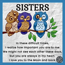 three owls are sitting on a tree branch with the words sisters on the bottom