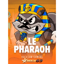 a cartoon raccoon wearing a pharaoh hat and holding a stick