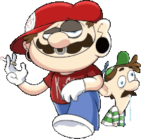 a cartoon of mario smoking a cigarette next to another cartoon